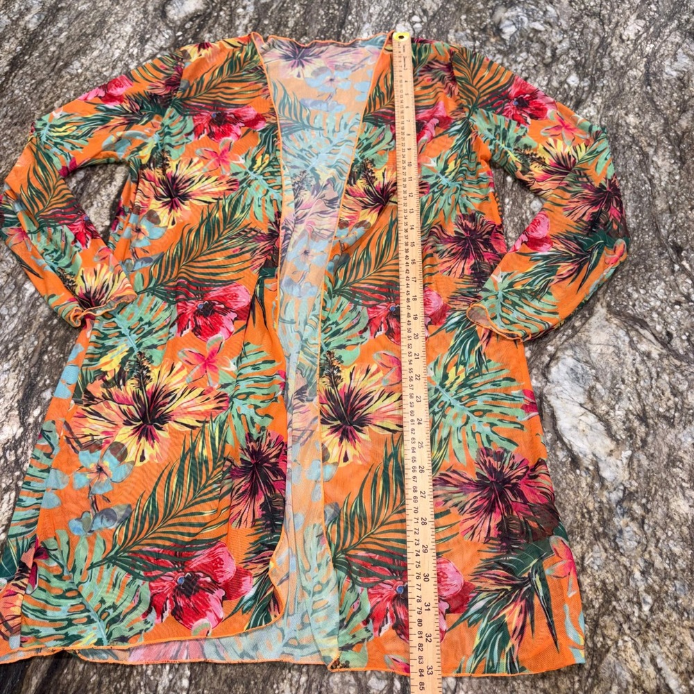 Tropical‎ Floral Mesh Beach Swim Cover Up Cardigan Womens Large Orange Unbranded - Picture 4 of 6